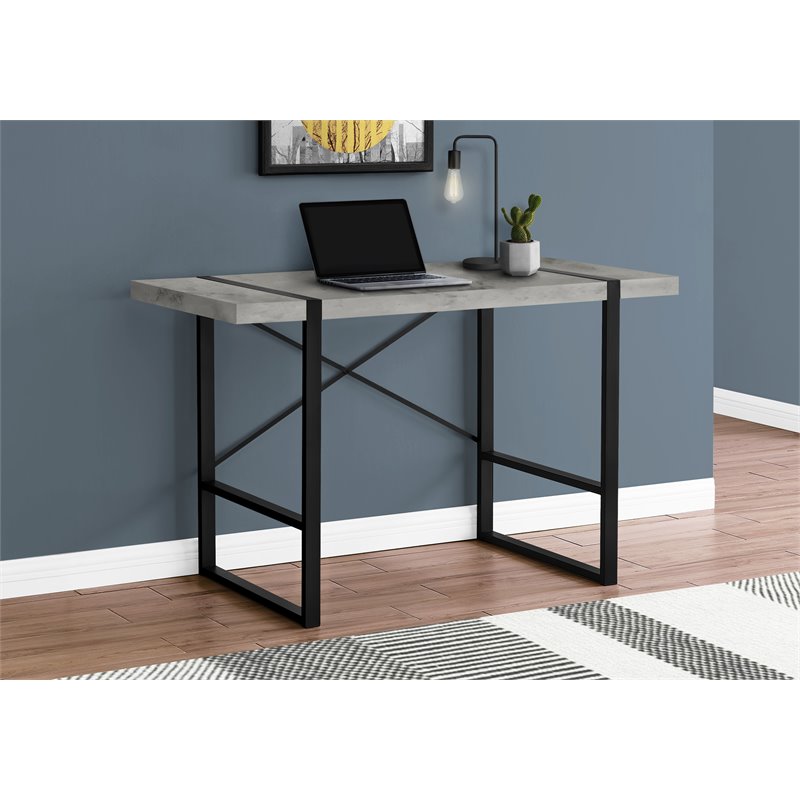 Monarch Thick Faux Stone Top X Base Computer Desk in Gray and Black - I ...