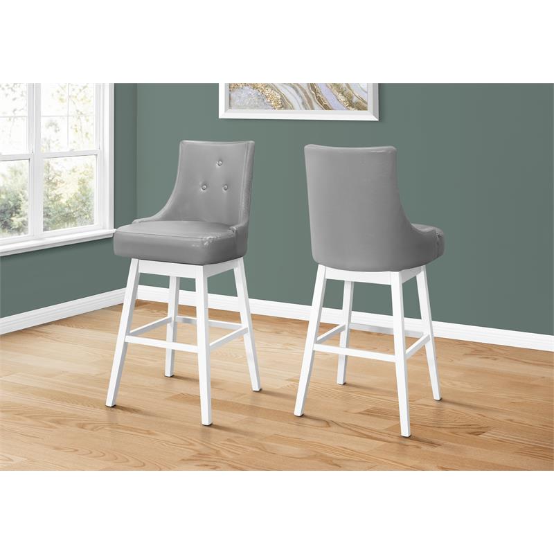Bar Stool Set Of 2 Swivel Bar Height Wood Pu Leather Look Gray/White