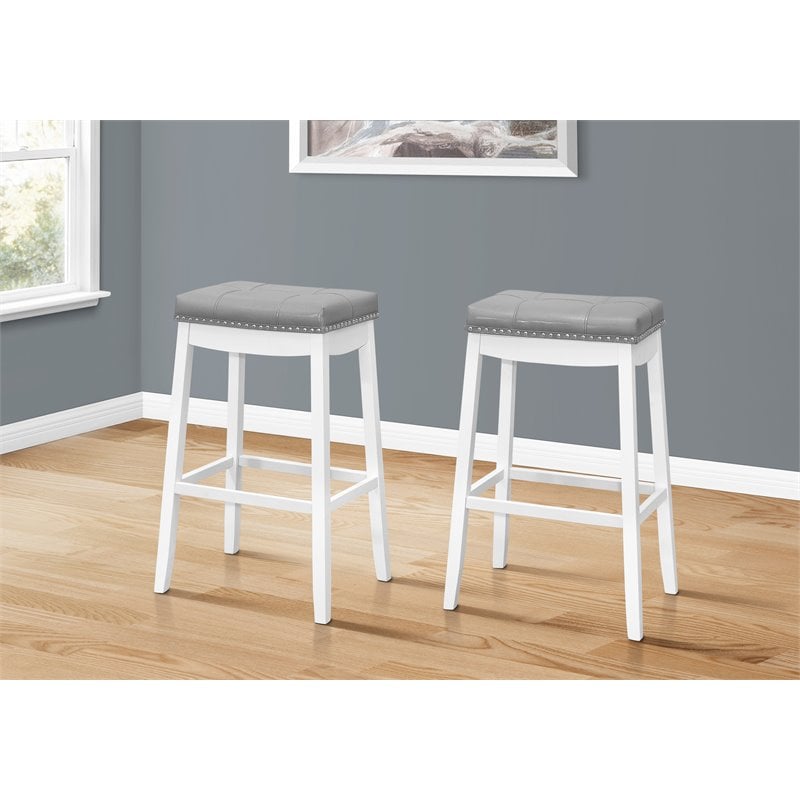 Bar Stool Set Of 2 Bar Height Saddle Seat Wood White/Gray
