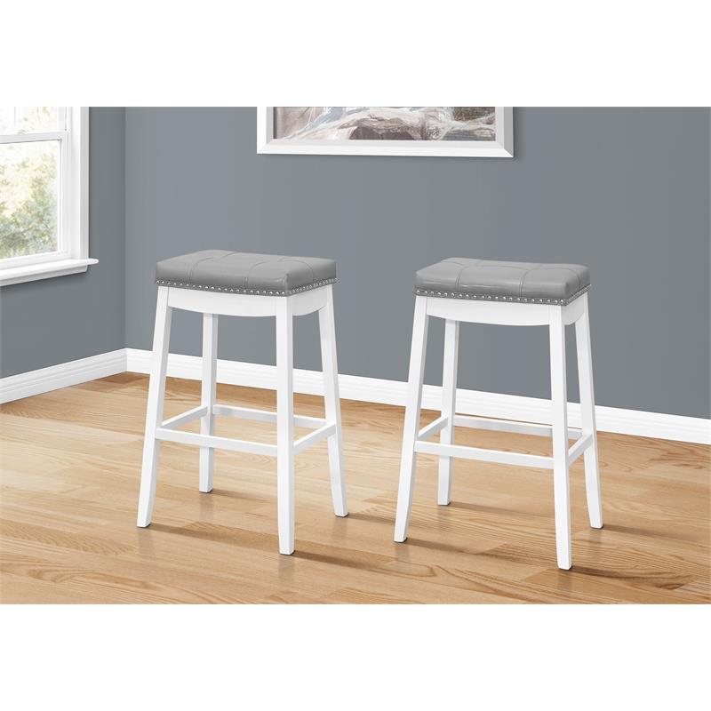 Bar Stool Set Of 2 Bar Height Saddle Seat Wood White/Gray