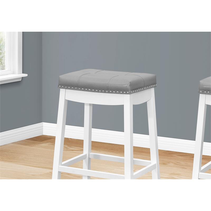 Bar Stool Set Of 2 Bar Height Saddle Seat Wood White/Gray