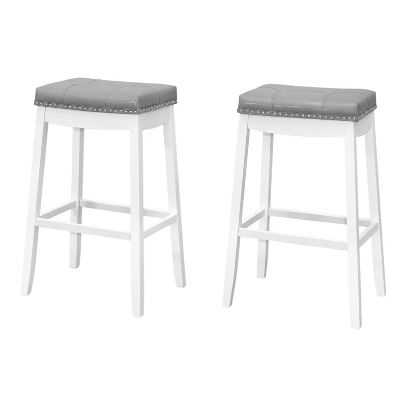 Bar Stool Set Of 2 Bar Height Saddle Seat Wood White/Gray