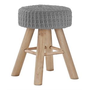 Ottoman Pouf Footrest Foot Stool 12&quot Round Velvet Wood Legs Grey Natural