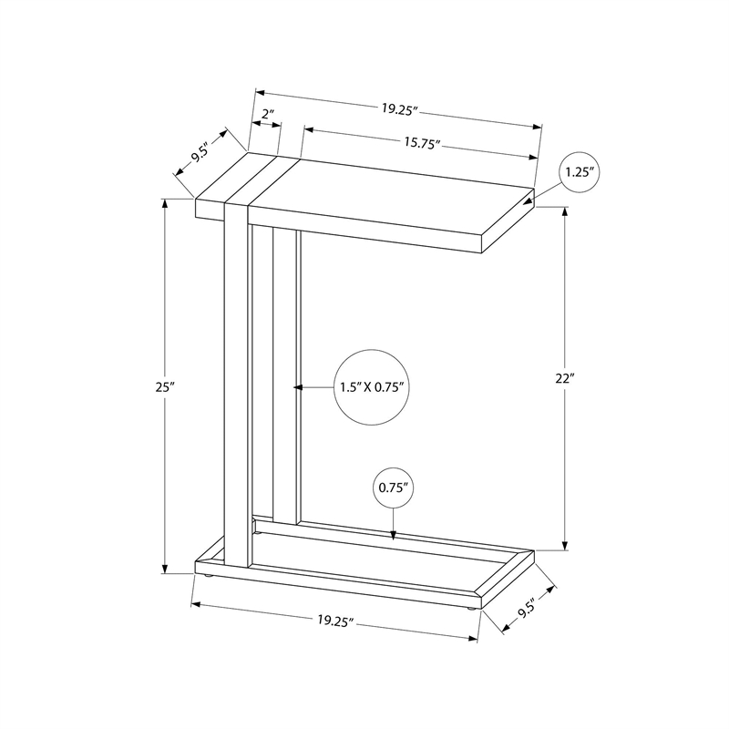 Accent Table C-shaped End Side Snack Living Room Bedroom Metal Brown