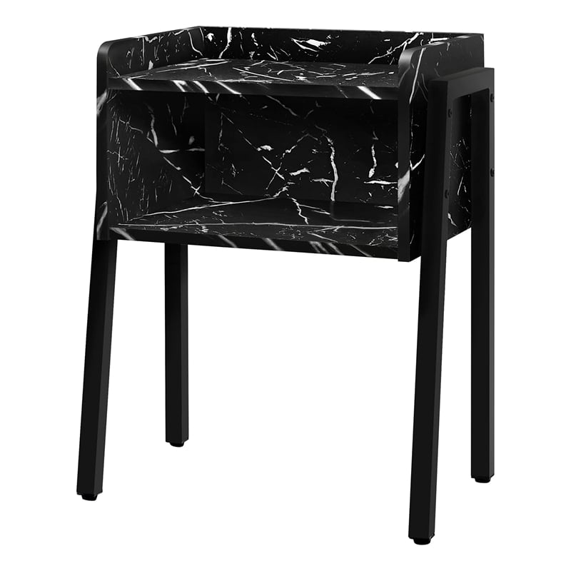 Accent Table Side End Nightstand Lamp Bedroom Metal Black Marble Look