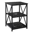 Accent Table Side End Nightstand Lamp Bedroom Metal Black Marble Look