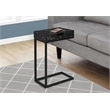 Accent Table C-shaped End Side Snack Bedroom Metal Black Marble Look