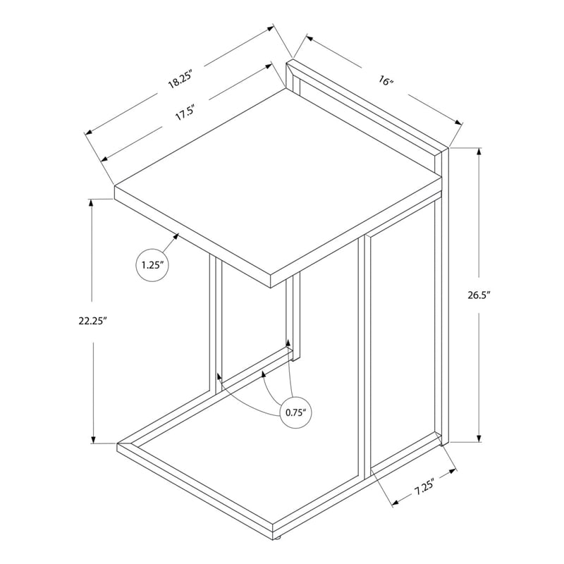 Accent Table C-shaped End Side Snack Living Room Bedroom Metal Grey
