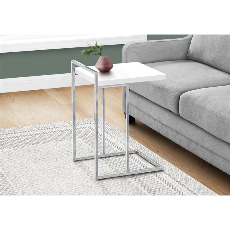 Monarch Thick Wood Panel Top C Side Table in Glossy White and Chrome
