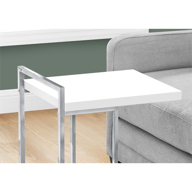 Accent Table C-shaped End Side Snack Bedroom Metal Glossy White