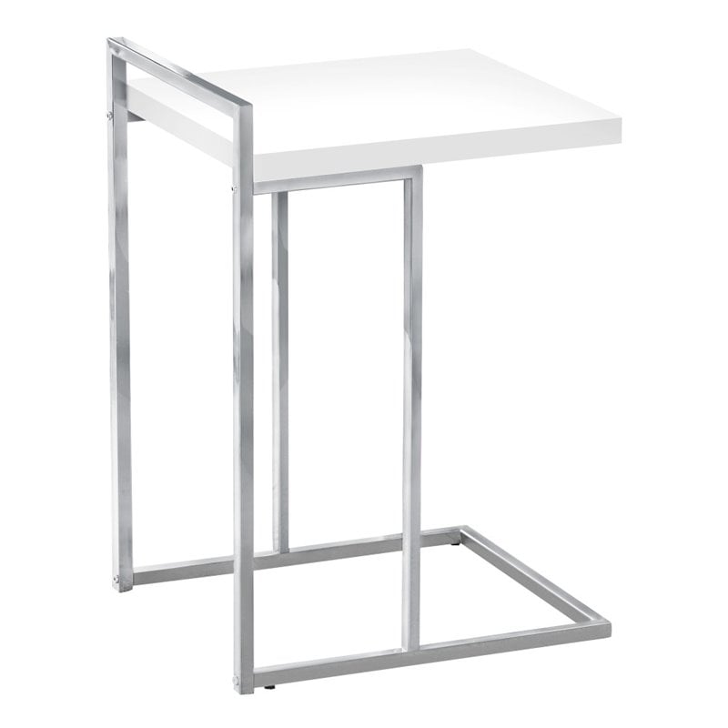 Monarch Thick Wood Panel Top C Side Table in Glossy White and Chrome