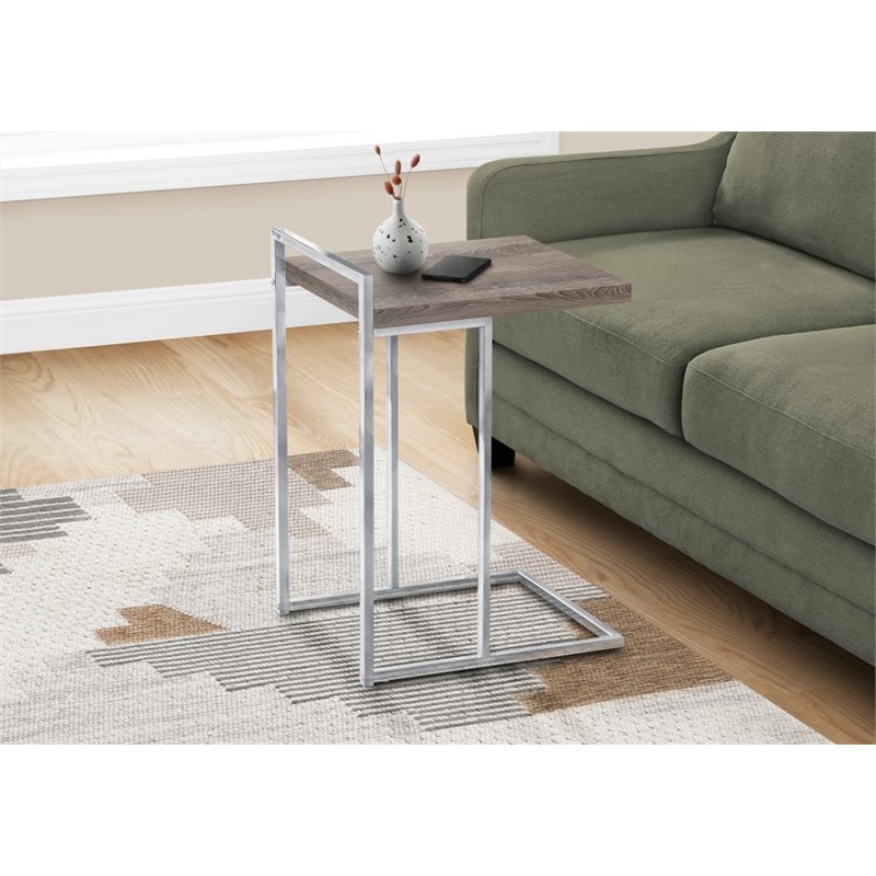 Monarch Thick Wood Panel Top C Side Table in Dark Taupe and Chrome