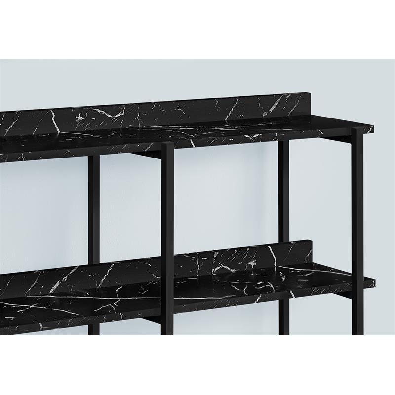 Accent Table Console Entryway Narrow Sofa Bedroom Metal Black Marble Look