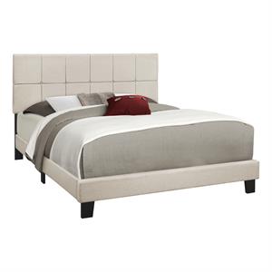 Bed Queen Size Platform Bedroom Frame Upholstered Linen Look Beige Black