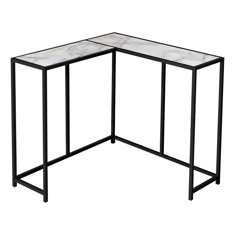 Accent Table Console Narrow Corner Bedroom Metal White Marble Look
