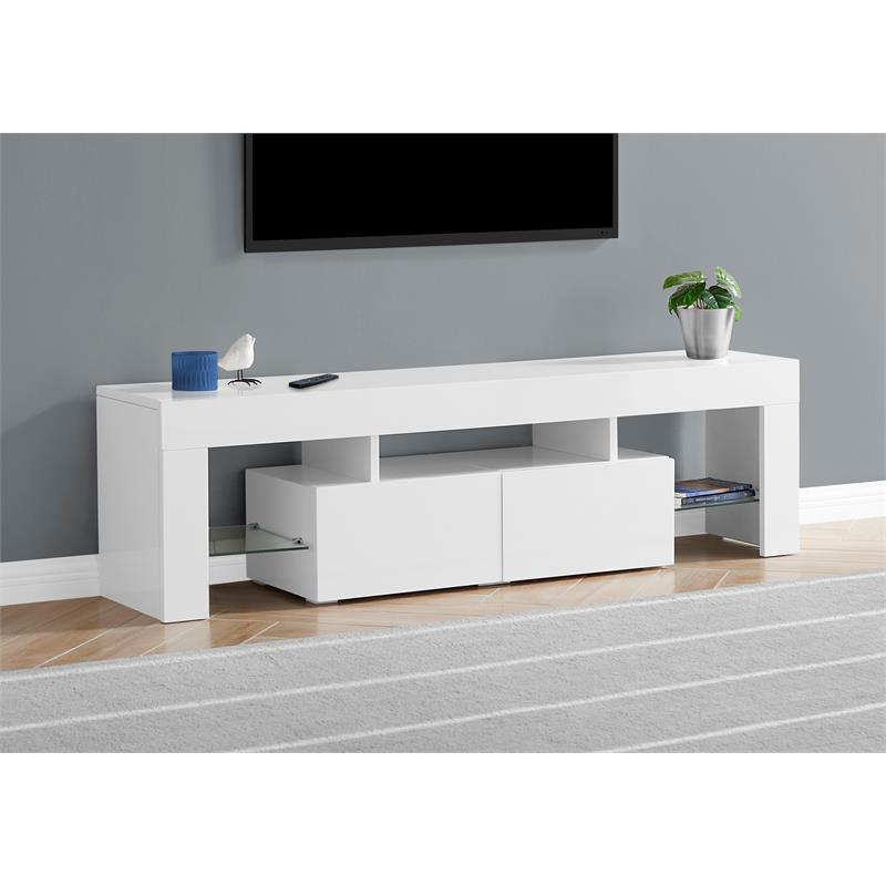 Tv Stand 63 Inch Console Living Room Bedroom Laminate Glossy White