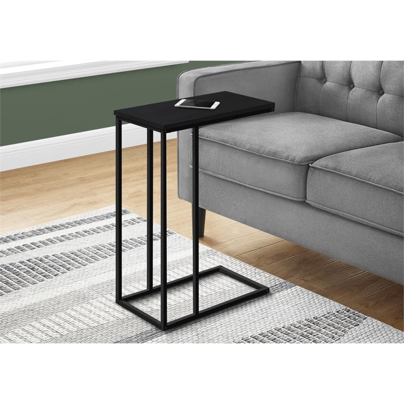 Accent Table C-shaped End Side Snack Living Room Bedroom Metal Black