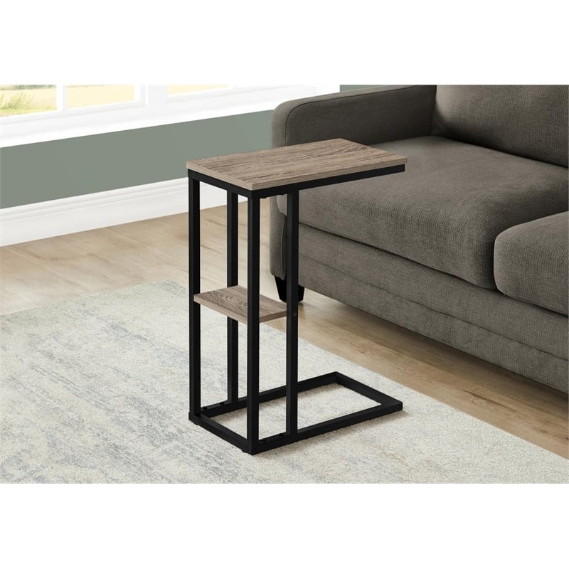 Accent Table C-shaped End Side Snack Living Room Bedroom Metal Brown