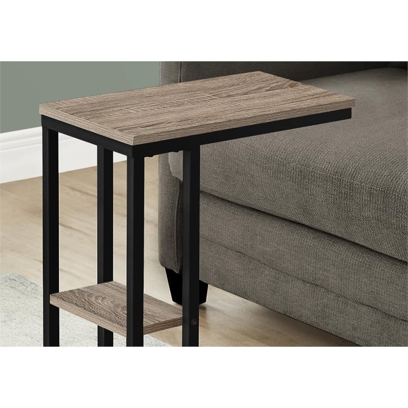 Accent Table C-shaped End Side Snack Living Room Bedroom Metal Brown