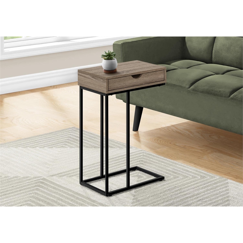 Accent Table C-shaped End Side Snack Living Room Bedroom Metal Brown