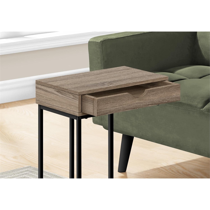 Accent Table C-shaped End Side Snack Living Room Bedroom Metal Brown