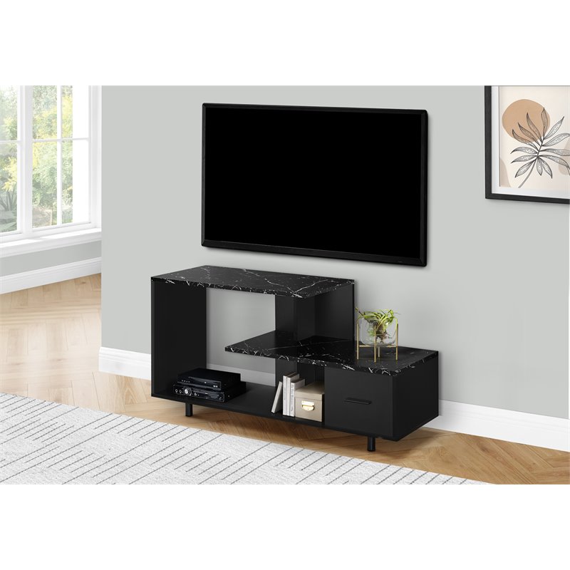 Tv Stand 48 Inch Console Living Room Bedroom Laminate Black Marble Look