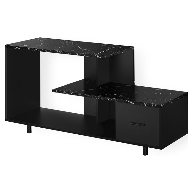 Tv Stand 48 Inch Console Living Room Bedroom Laminate Black Marble Look