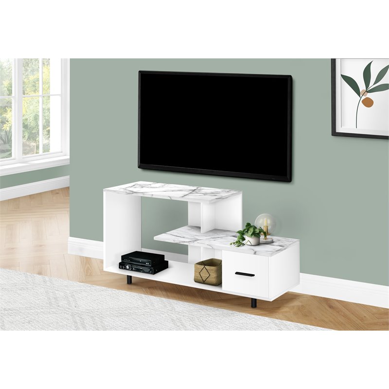 Tv Stand 48 Inch Console Living Room Bedroom Laminate White Marble Look