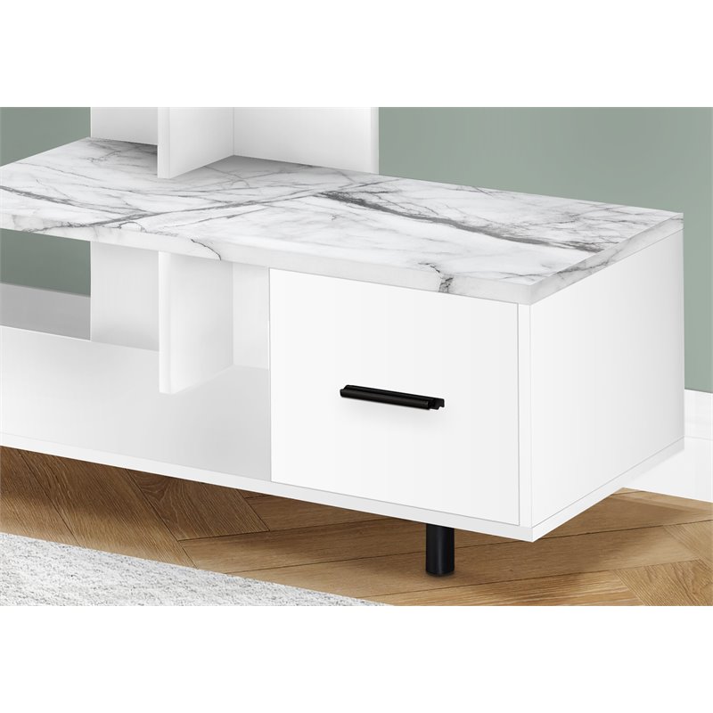 Tv Stand 48 Inch Console Living Room Bedroom Laminate White Marble Look