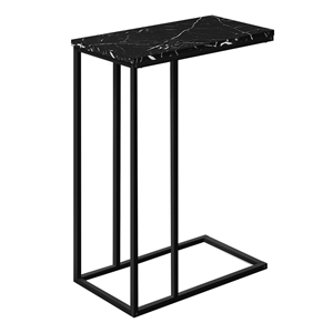Accent Table C-shaped End Side Snack Bedroom Metal Black Marble Look