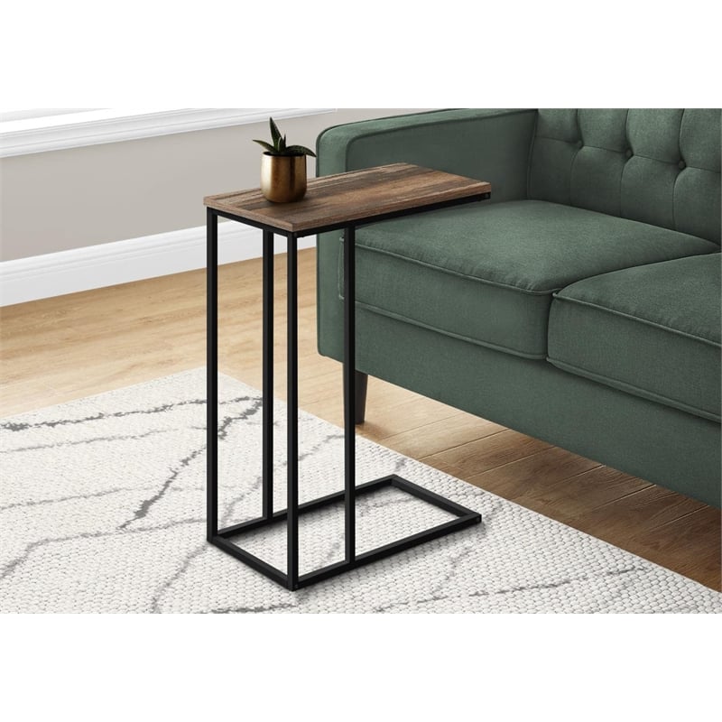 Accent Table C-shaped End Side Snack Living Room Bedroom Metal Brown