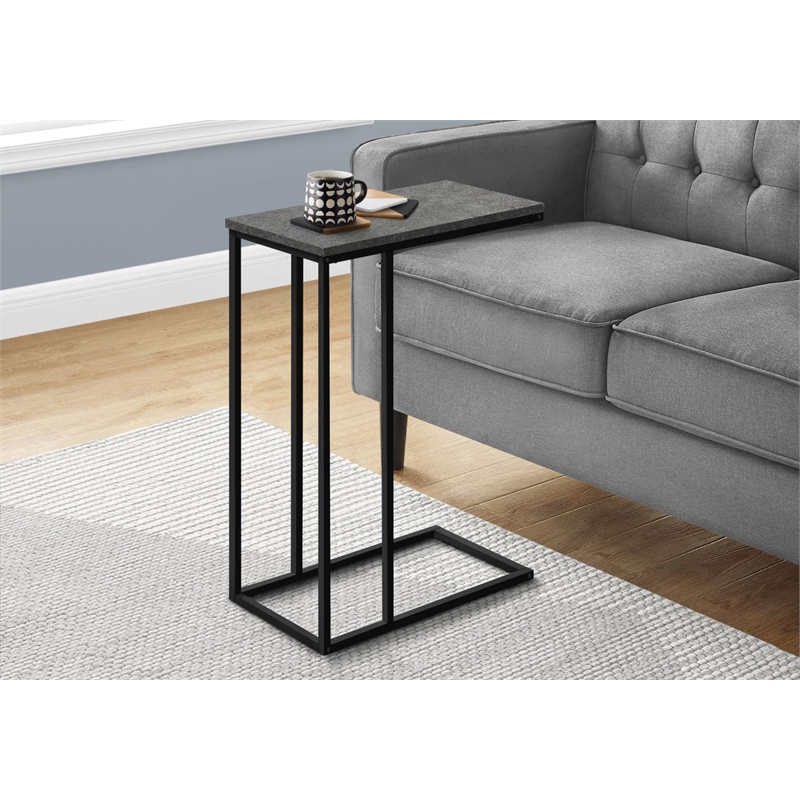 Accent Table C-shaped End Side Snack Living Room Bedroom Metal Grey