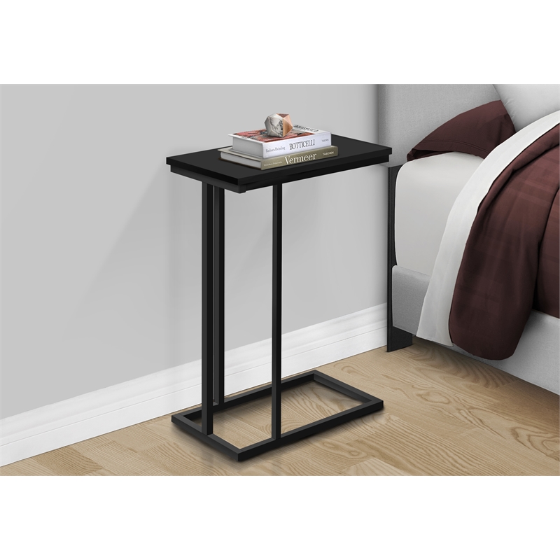 Monarch Engineered Wood and Metal Base C-Shaped End Table in Black Laminate