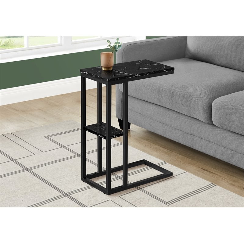 Monarch C-shaped Accent Table in Metal Black Marble Look