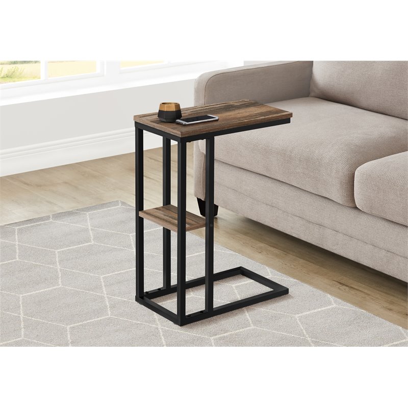 Accent Table C-shaped End Side Snack Living Room Bedroom Metal Brown