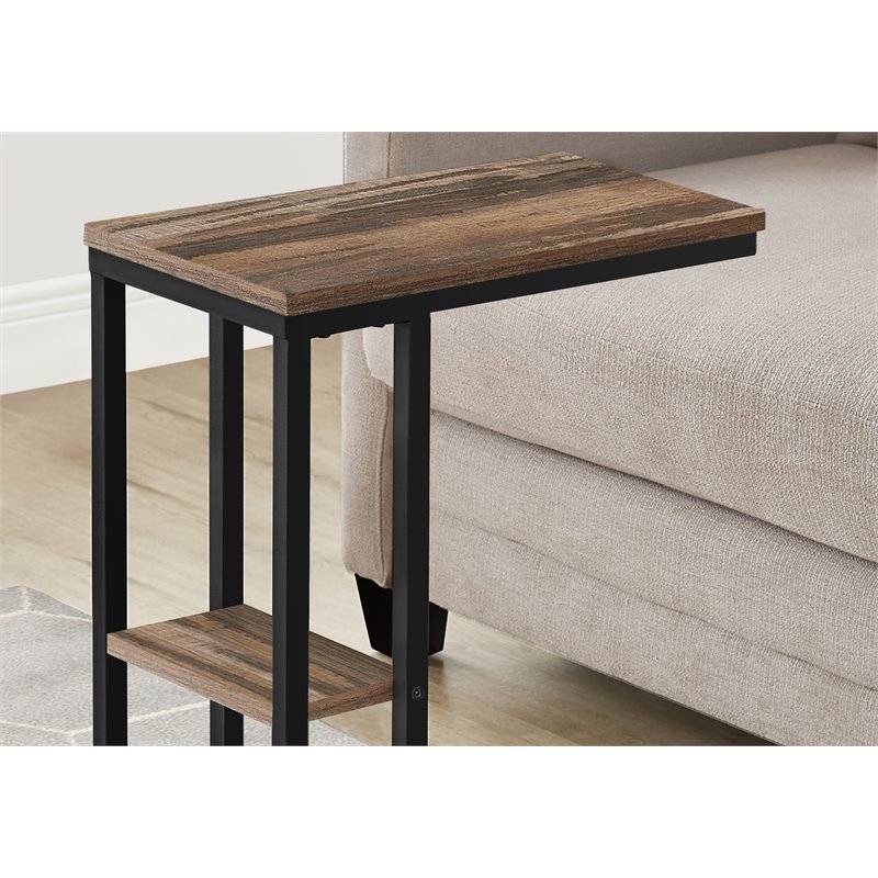 Accent Table C-shaped End Side Snack Living Room Bedroom Metal Brown