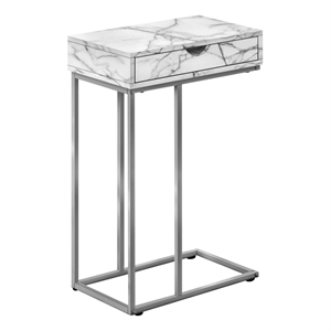 Accent Table C-shaped End Side Snack Bedroom Metal White Marble Look