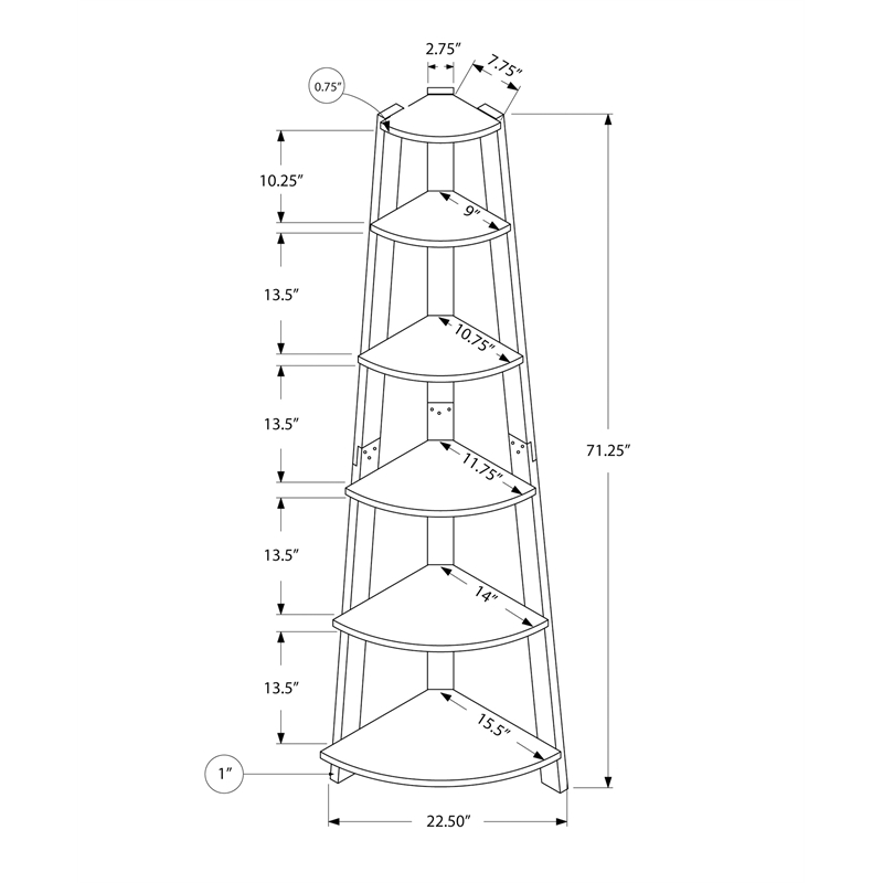 Bookshelf Etagere Corner 5 Tier 72