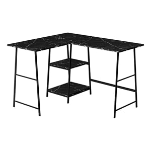 Computer Desk Corner 48&quotL L Shape Work Laptop Metal Black Marble Look