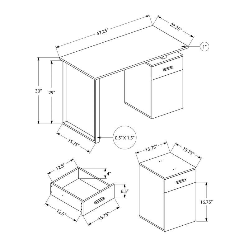Computer Desk Home Office Laptop Storage Drawers 48