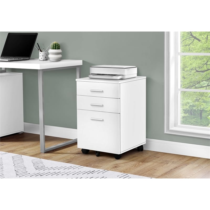 File Cabinet Rolling Mobile Printer Stand Office Work Laminate White