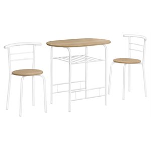 monarch 3-piece contemporary metal & wood dining set in natural/white