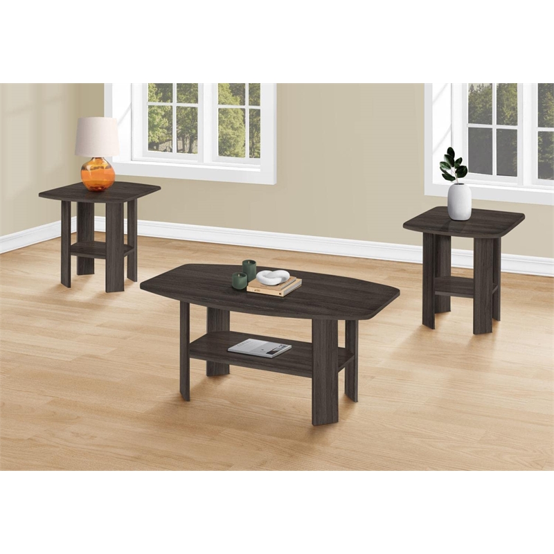 Table Set 3pcs Set Coffee End Side Accent Living Room Laminate Brown
