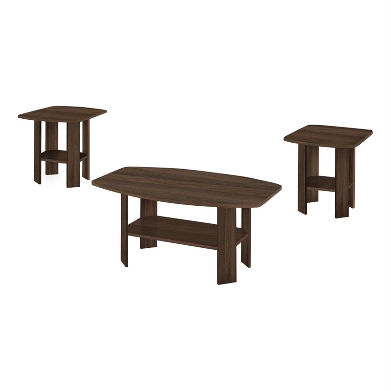 Table Set 3pcs Set Coffee End Side Accent Living Room Laminate Walnut