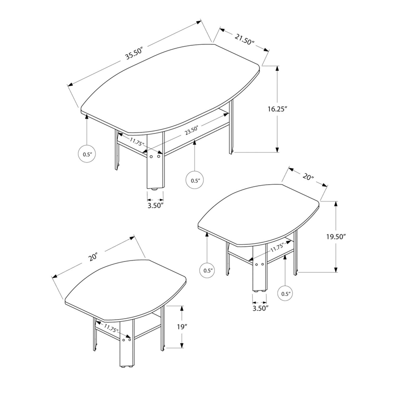 Table Set 3pcs Set Coffee End Side Accent Living Room Laminate Walnut