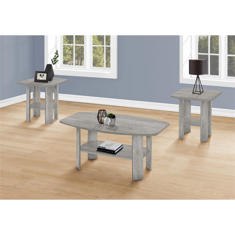 Table Set 3pcs Set Coffee End Side Accent Living Room Laminate Grey