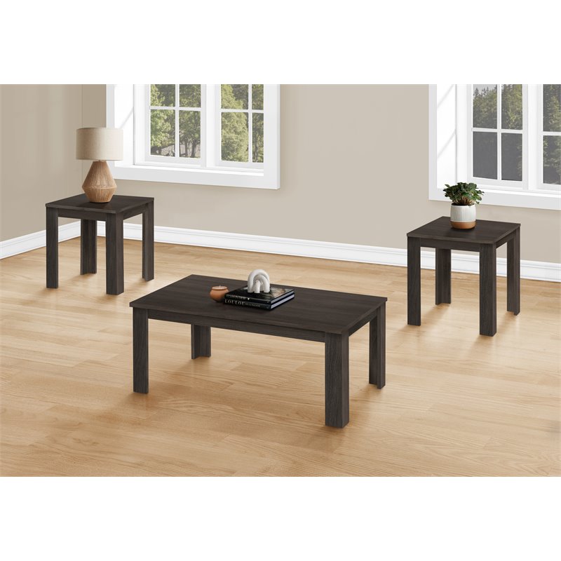 Table Set 3pcs Set Coffee End Side Accent Living Room Laminate Brown