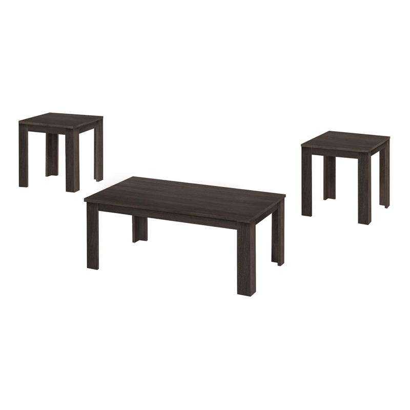 Table Set 3pcs Set Coffee End Side Accent Living Room Laminate Brown