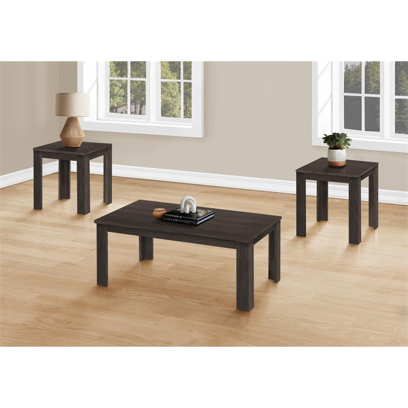 Table Set 3pcs Set Coffee End Side Accent Living Room Laminate Brown
