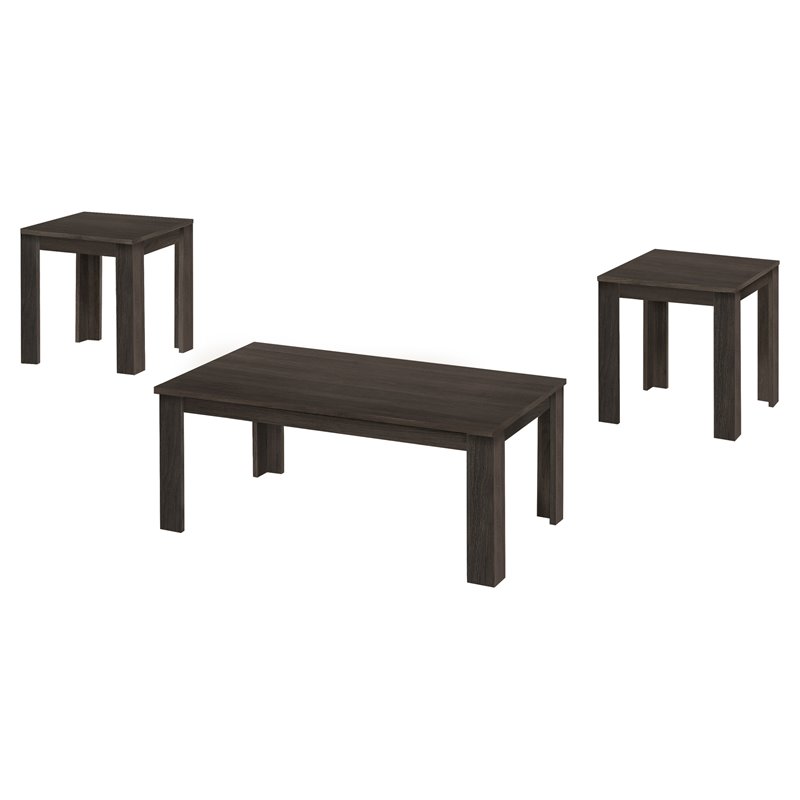 Table Set 3pcs Set Coffee End Side Accent Living Room Laminate Brown
